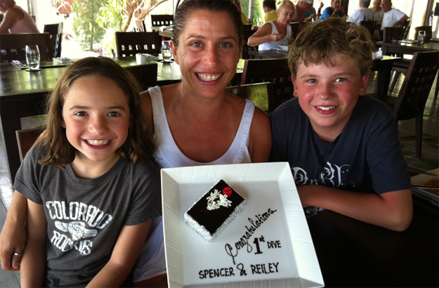 Spencer and Reiley celebrated with mom, Gabi, on their very first dive at Wakatobi. Photo by Stephen Frink