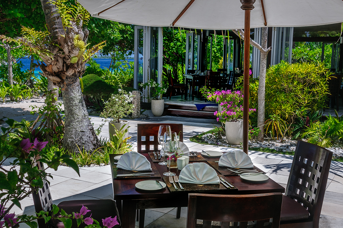 Restaurant with patio dining at Wakatobi.