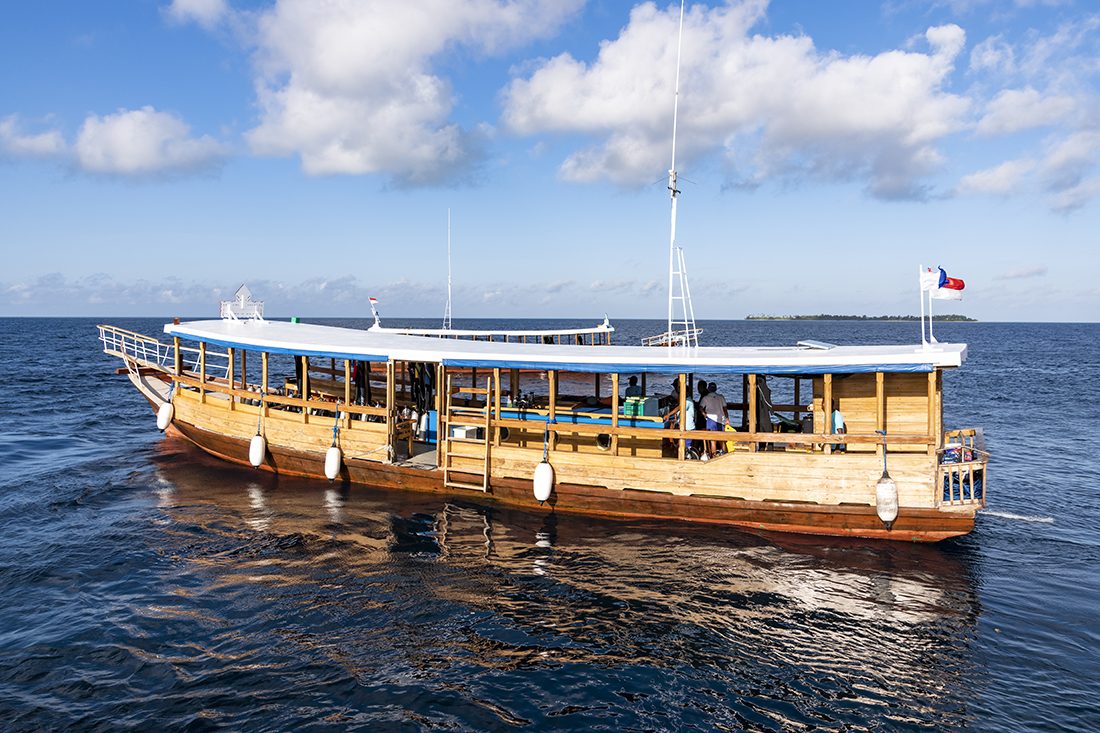 Wakatobi dive boats are a about space and comfort with each measuring approximately 20 meters/67 feet in length, with a 4.5 meters/14.7 ft wide beam. Not only are the large providing guests loads of elbow room, but they are also very stable providing a very comfortable ride and shielded from the burning sun by each boat featuring a full-length roof.