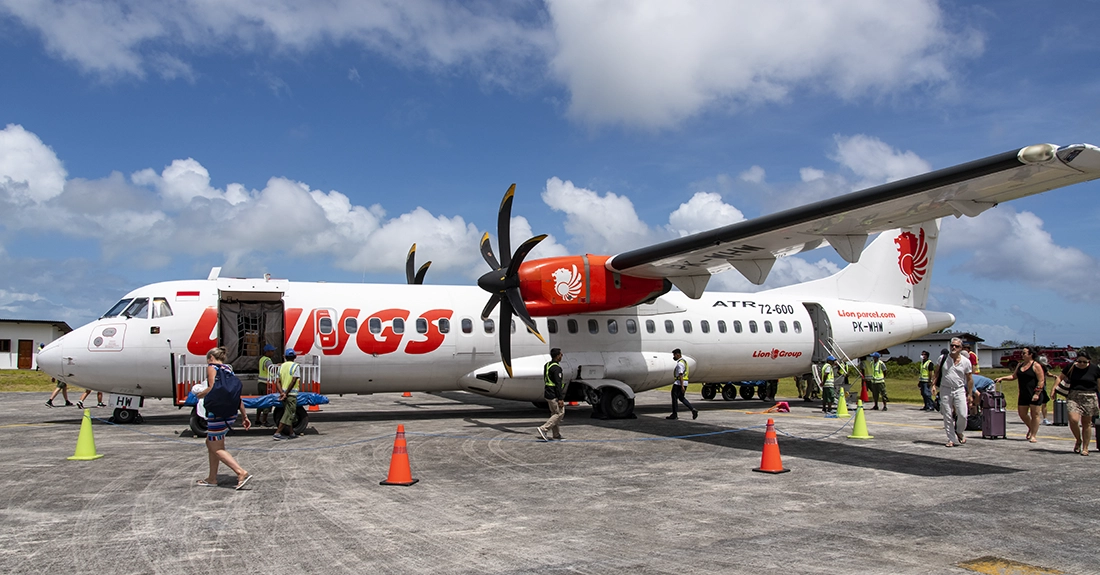 Wakatobi employs a large 72 passenger ATR 72 twin-engine turboprop, short-haul regional airliner for all flights to and from the resort.