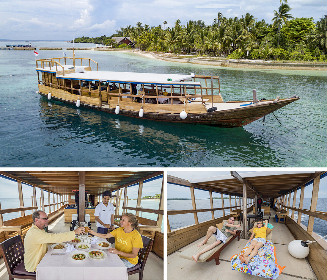 Wakatobi’s dedicated private dive/snorkel boat - Wakatobi VII is design specifically for individuals who want their own boat for a day or for their entire stay. This private charter vessel differs in that it is more suited for 1 to 4 individuals with super spacious covered deck that includes a shaded dining area and a set of sun lounges on the foredeck.