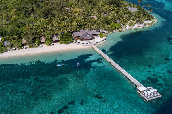 Aerial view of Wakatobi Dive Resort in Indonesia.