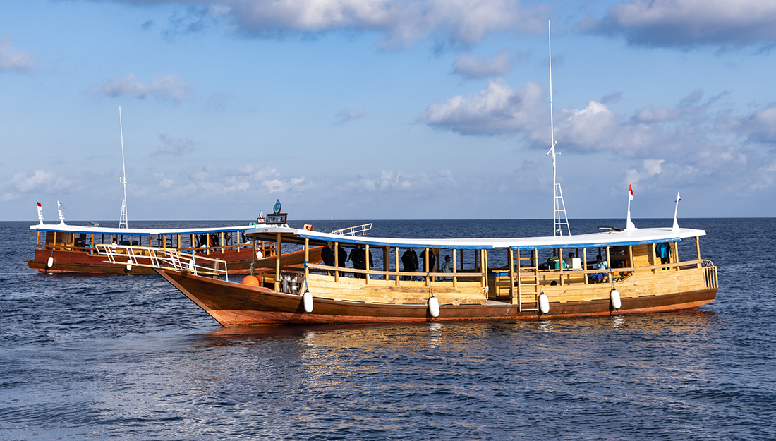 Wakatobi has a fleet of nine dive and snorkel boats. Each provides full coverage from the sun, large camera table, bathrooms with full showers and plenty of extra space for comfort. Photo by Walt Stearns