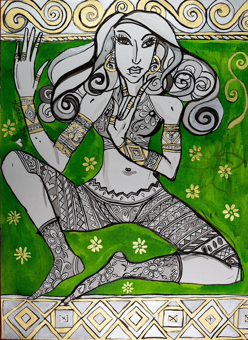 Kate Padget-Koh's Wakatobi-themed creation depicting a sea goddess. This work now adorns a series of custom sarongs that she makes available to the resort for gifting and sales at the Boutique.