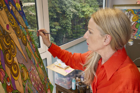 Artist Kate Padget-Koh at work in her studio in Hong Kong.